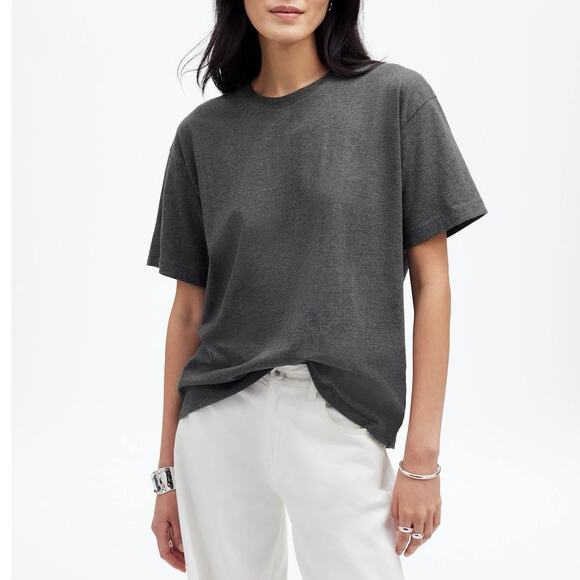 NWT Madewell 100% Cotton Relaxed Oversized Tee Heather Basalt Grey Size XS - Picture 2 of 10